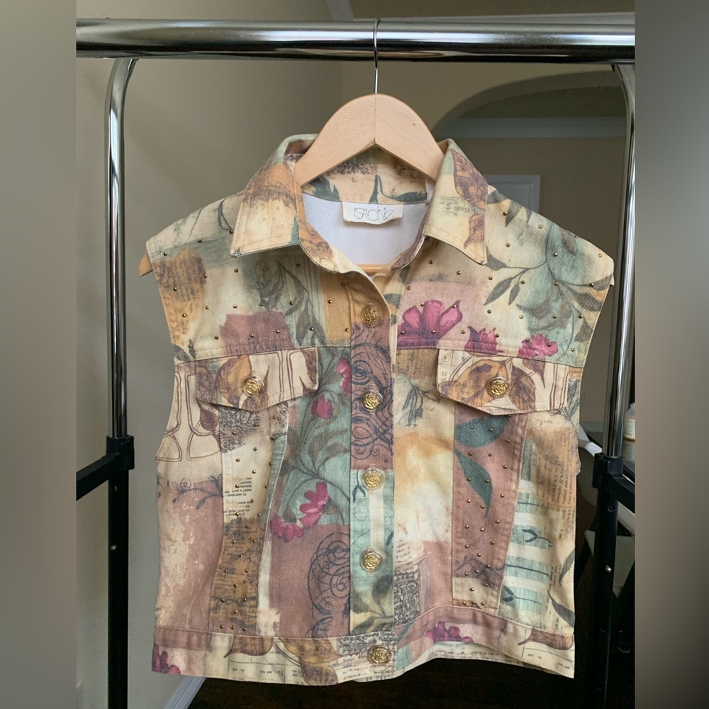Cache Vintage Floral Button Vest